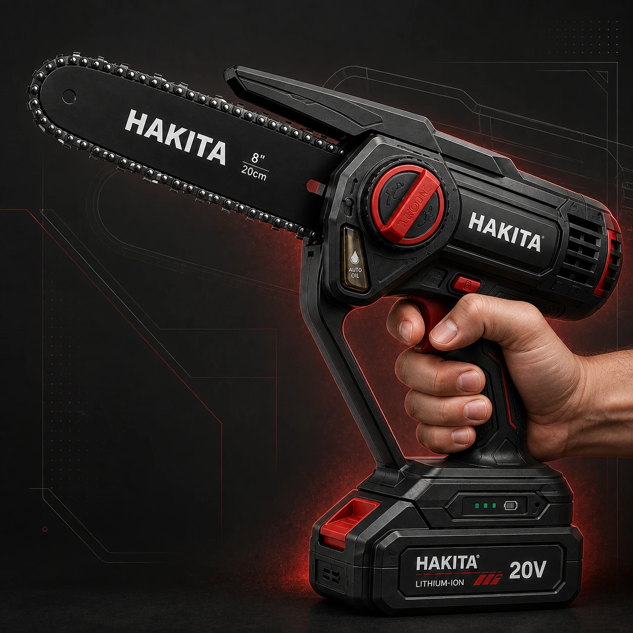 Vertikali HAKITA Mini Chainsaw rankena