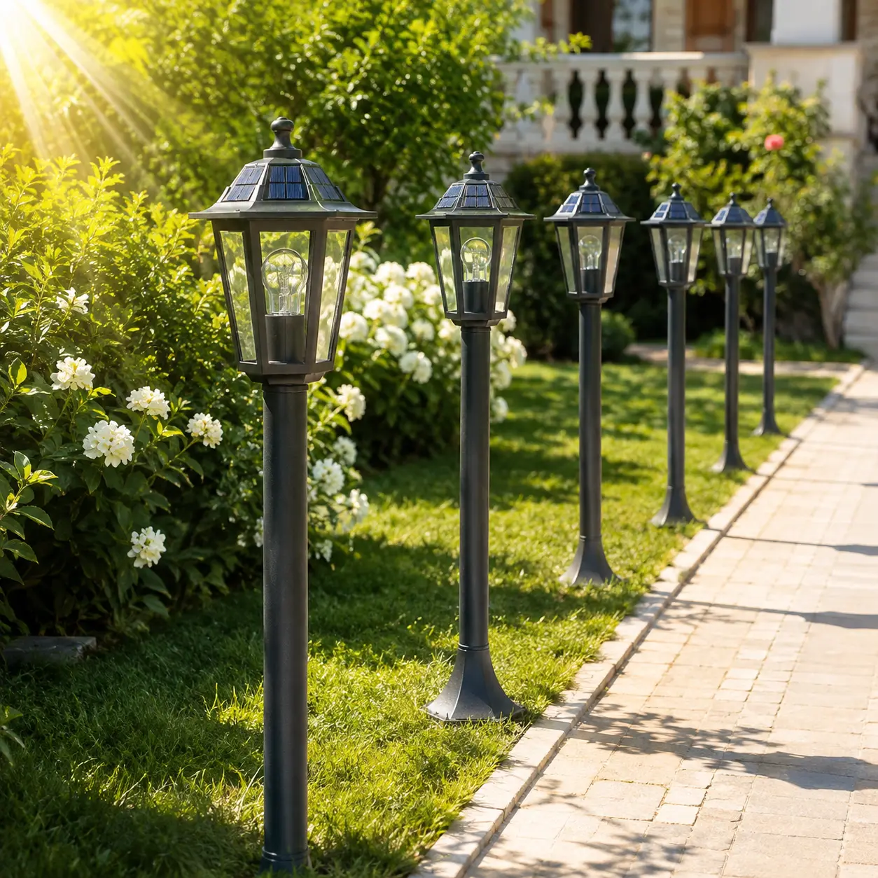 Garden Pro 6 Sonnenkollektoren, die dem Sonnenlicht ausgesetzt sind